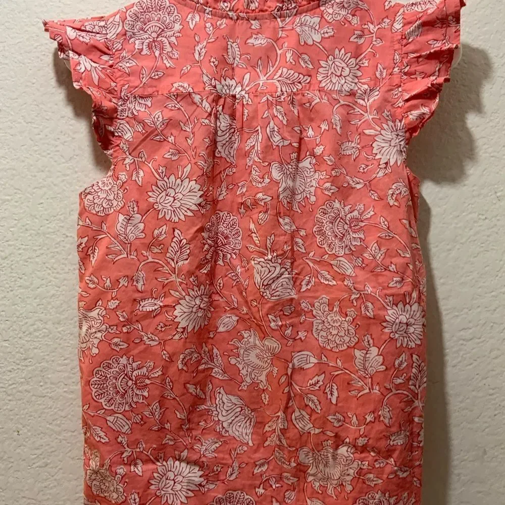 J Crew Womens Sleeveless Shirt Large Colorful Floral Ruffles Preppy Resort